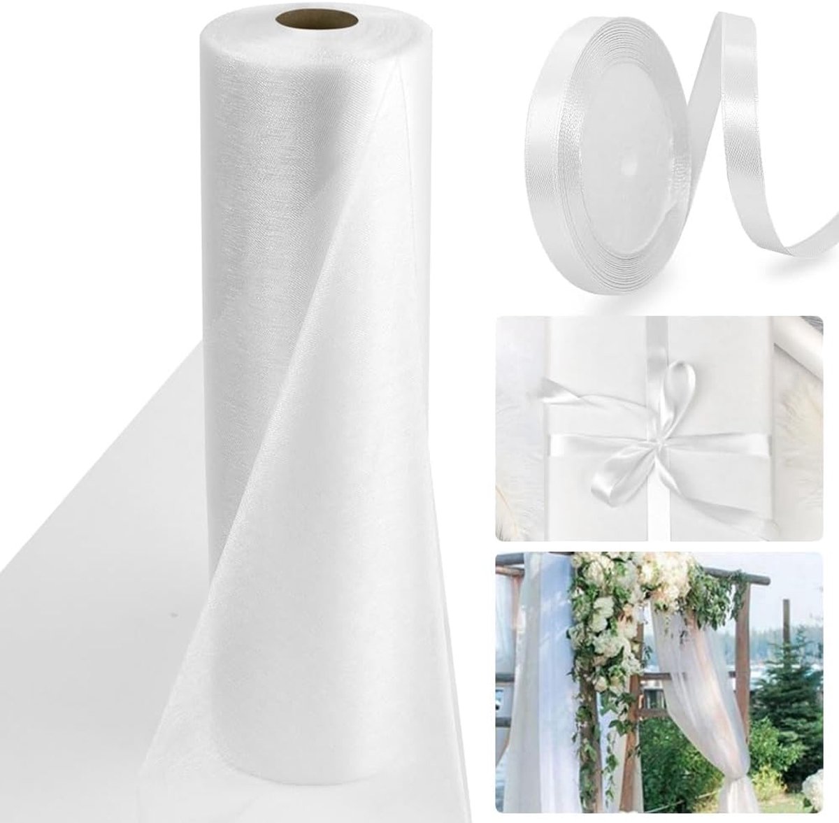 Organza-rol, transparant, 50 m x 30 cm, tule stof, tule, organza, voor bruiloft, decoratieve stoffen doek, tafeldecoratie, doe-het-zelf handwerk, transparante stof