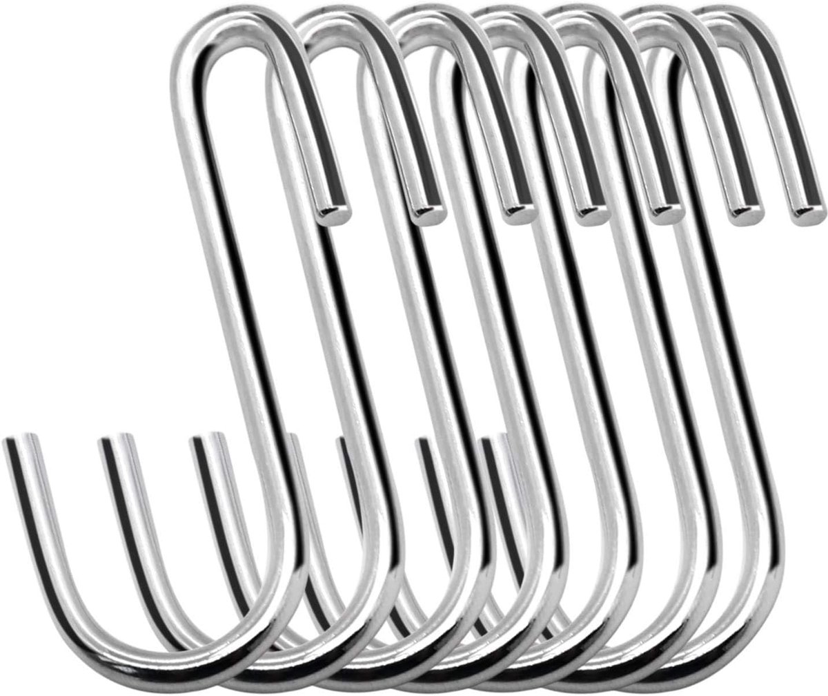 S-haken van 6 cm, S-vormige haken, grote haken voor keuken, badkamer, slaapkamer en kantoor (klein, zilverkleurig)