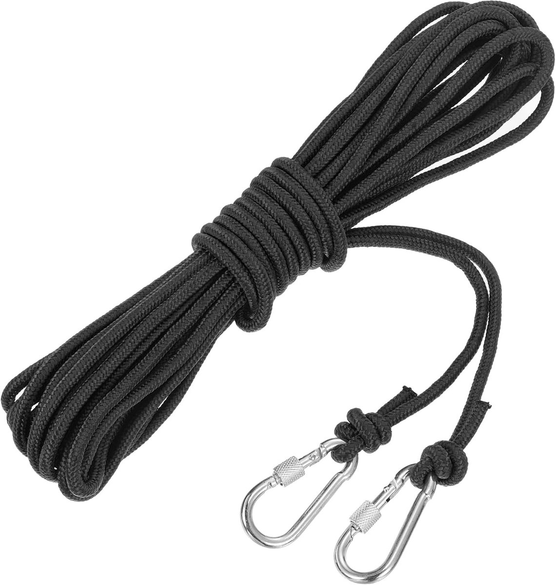 Holle gevlochten polypropyleen ankertouw met haken, 1/4 inch 33 ft nylon zwemlijn voor marine zwembad reddingsboot ankertouw, zwart