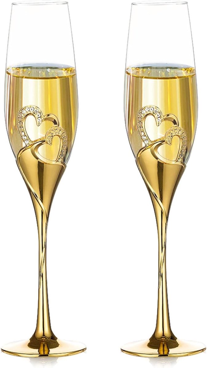 Champagneglazen voor bruiloft: 2 stuks gouden kristallen glazen party kristal huwelijksjubileum cadeau voor bruidspaar