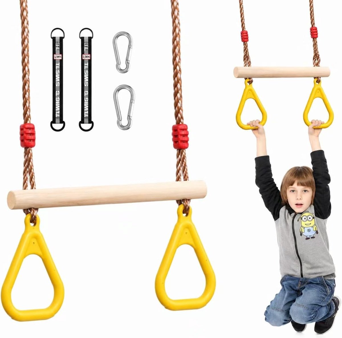 houten schommel voor kinderen met kunststof ringen, belastbaar tot 120 kg, voor binnen en buiten
