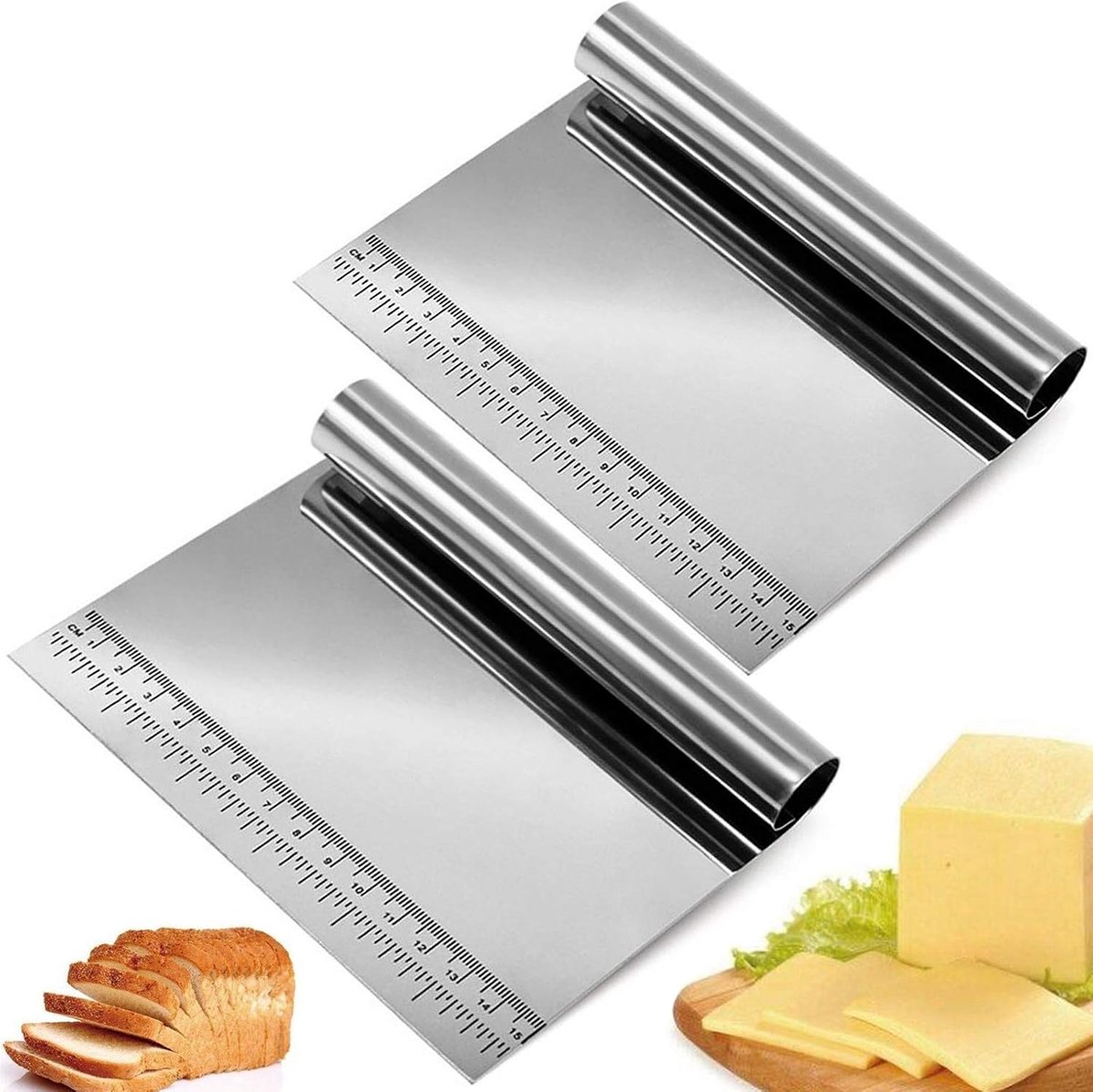 2 Stuks Deegschraper Roestvrij Staal Schraper Keukenspatel Deegschraper Rvs Set Groenteschep Taarten en Pizzasnijder Deegsnijder Lepel Schraper Voor Pasta Bakken Gebak