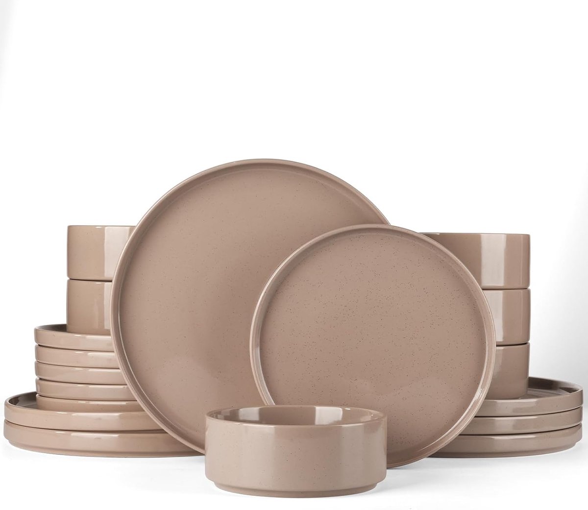 Dinersets voor 6, borden en kommen, kaneelbruin | Servies, set van borden en kommen, gestippeld servies, geschikt voor de magnetron en vaatwasser