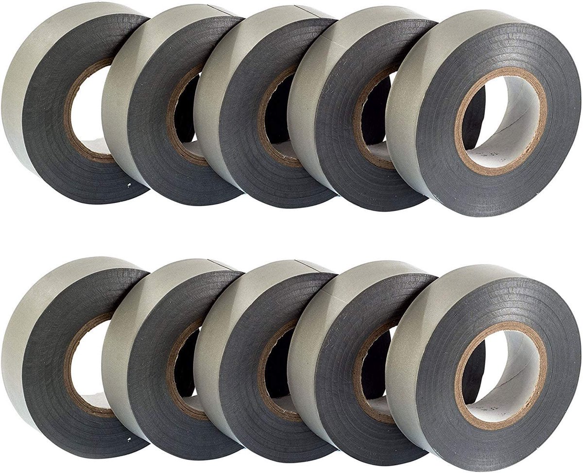 Isolatietape grijs - 19 mm x 20 m - Zelfklevend - Beschermen, bundelen, repareren van kabels - 10 rollen
