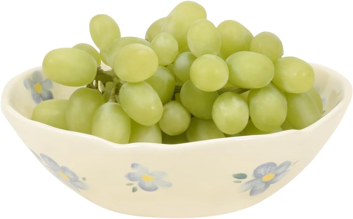 Saladekommen, schattige blauwe bloem keramische kommen, crèmegele serveerschaal voor pasta, ontbijtgranen, fruit, soep, rijst, vaatwasser en magnetron bestendig (blauwe bloem, set van 1)