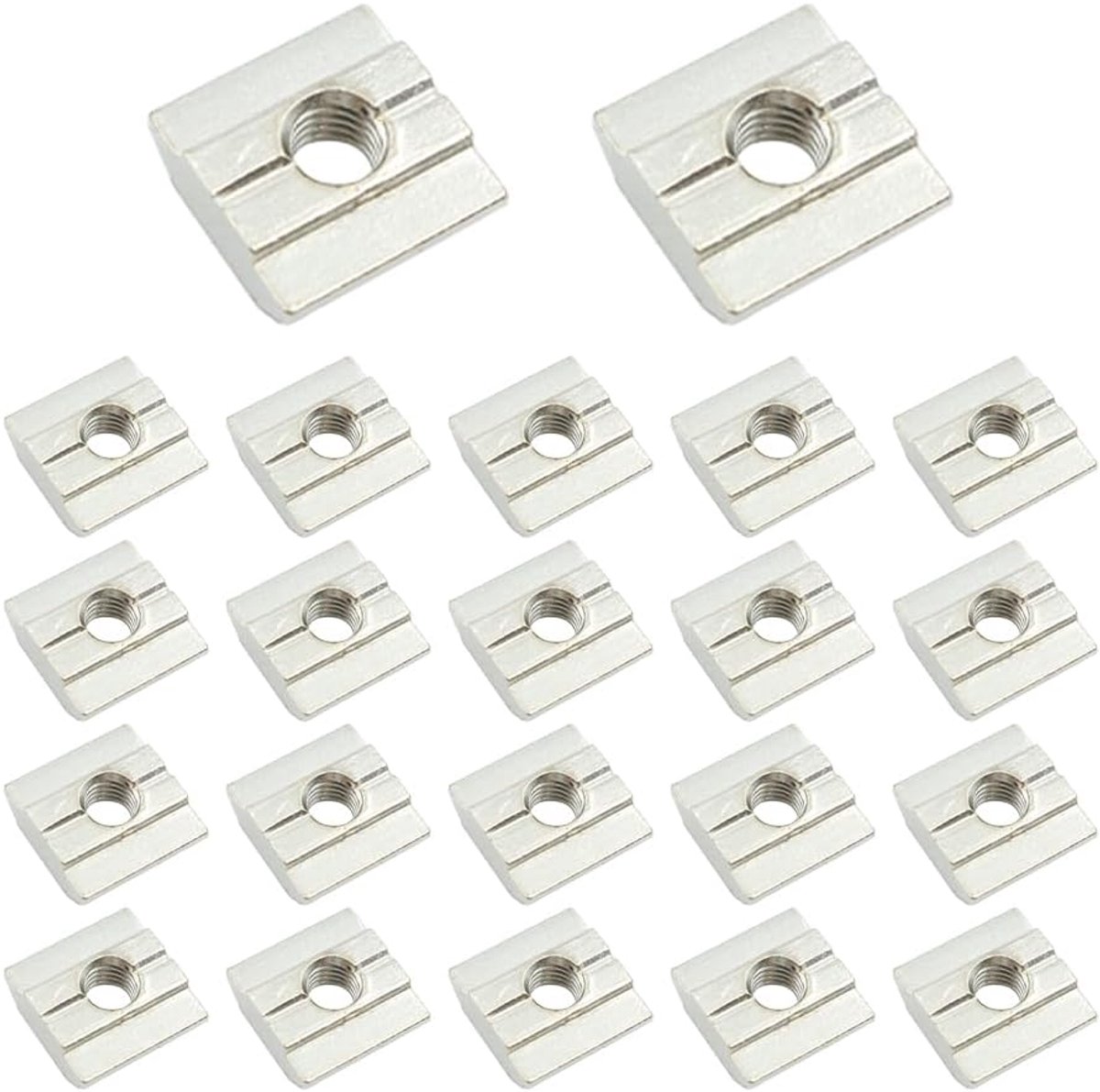 20-delige T-sleufmoeren, sleuf 8 - Type B, M6 T-sleufmoerenset, T-sleufmoerenset van koolstofstaal, voor aluminium profiel extrusiesleuf 30-serie