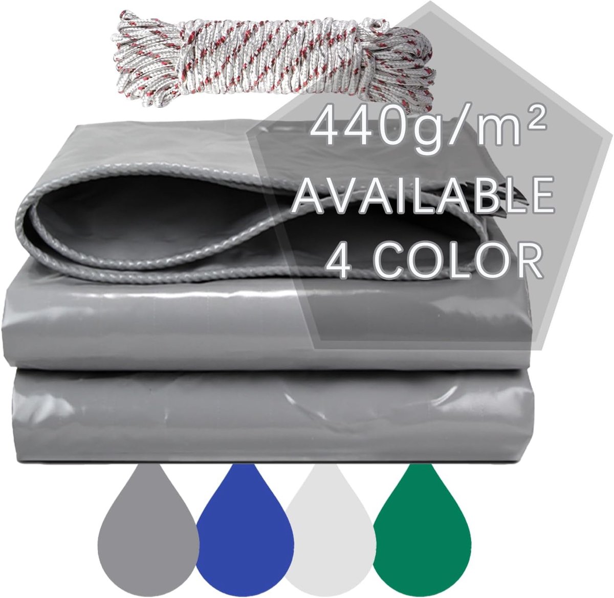 440 g/m² zwaar pvc-zeildoek, 4 x 6 m, waterdicht, robuust, waterdicht, weerbestendig, vorstbestendig, UV-bescherming, multifunctioneel, versterkte ogen, grijs (4 x 6 m)