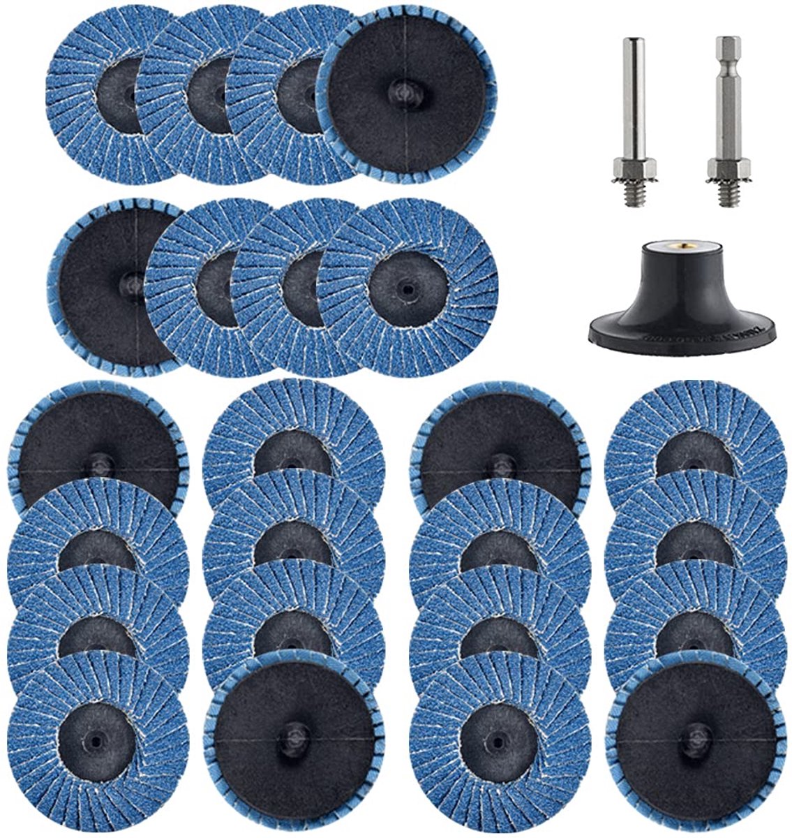 24 stuks 2 inch Twist on Flap Discs met 0,6 cm houder stansmachine accessoires T27 Zirconia platte 36 grit slijpschijven voor oppervlak voorbereiding (36 korrels)
