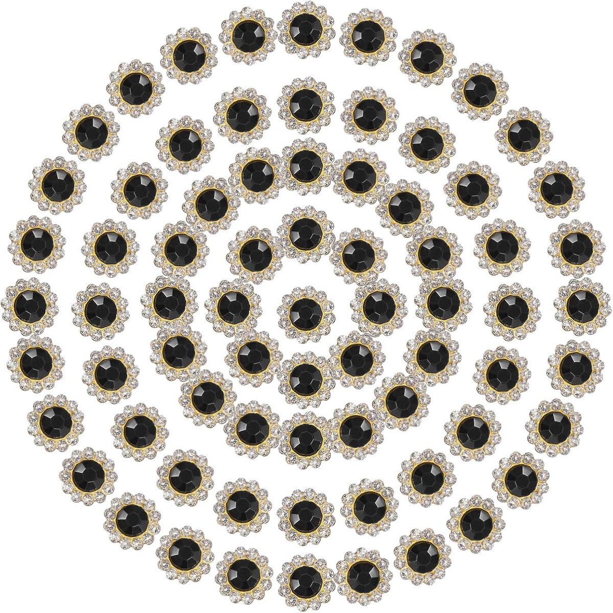 100 Stks Naaien op Strass 10mm 2 Lagen Naaien Zonnebloem Bloem Klauw Strass Kristallen Glazen Edelstenen Metalen Basis voor Trouwjurk Kleding Ambachten Decoratie, Zwart