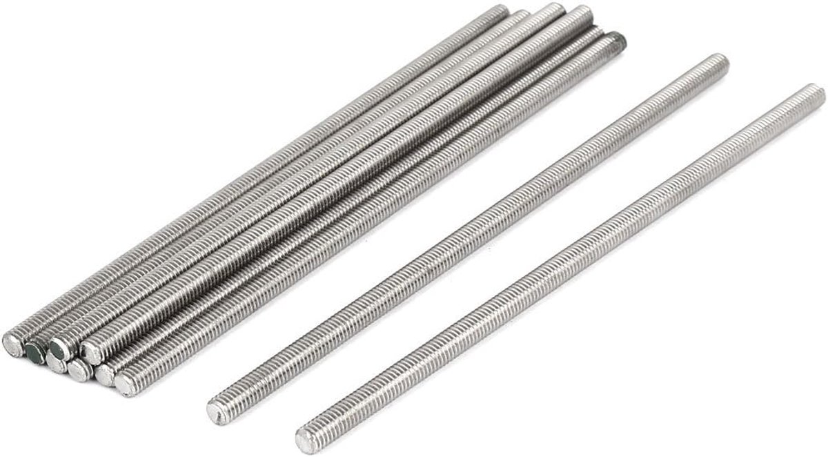 sourcing map Schroefdraadstang, M6 x 160 mm, roestvrij staal 304, volledige schroefdraad, zilverkleurig, 10 stuks