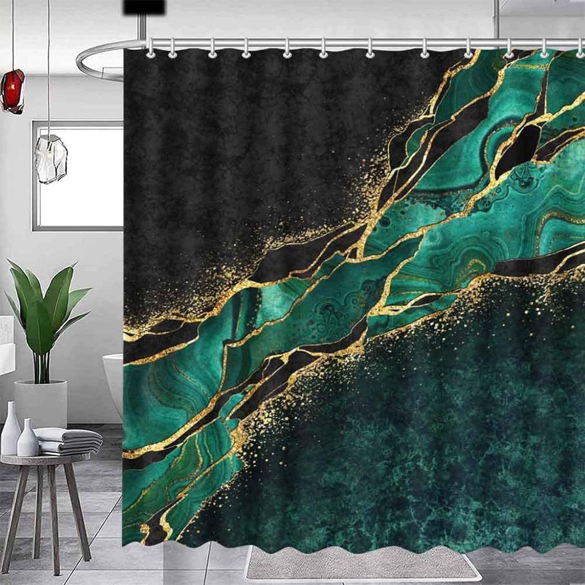Badkamergordijn, douchegordijn, badgordijn met haken, anti-schimmel, waterdicht, polyester, 180 x 180 cm, voor badkamer, wasbaar en sneldrogend, B8914