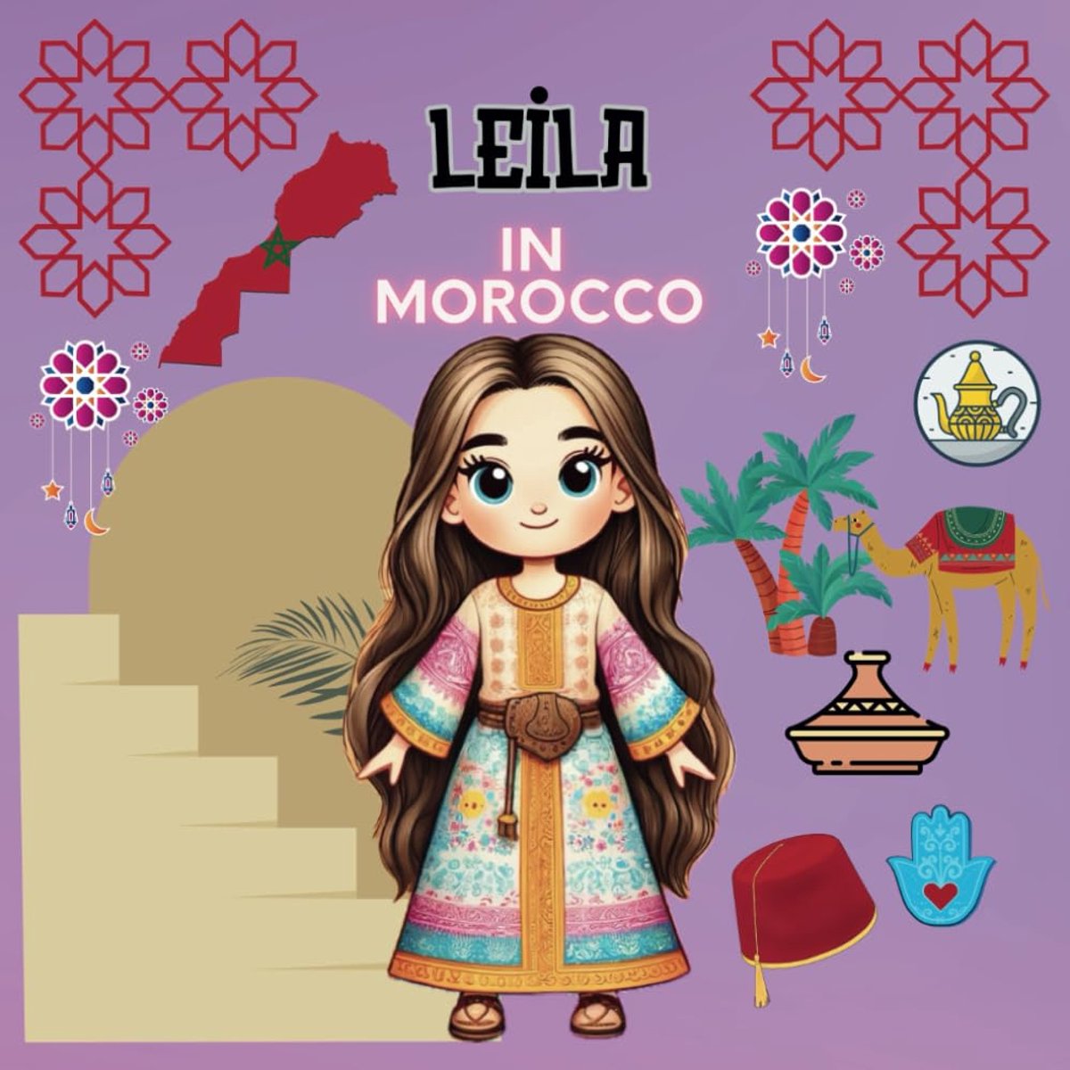 Leila in Morocco : Coloring Book Page Arts and crafts arab girl: Educational Traditional African Arab Berber Girl with Long Hair and Caftan in Front ... - preschool and Perfect for Kids Ages 3-8"