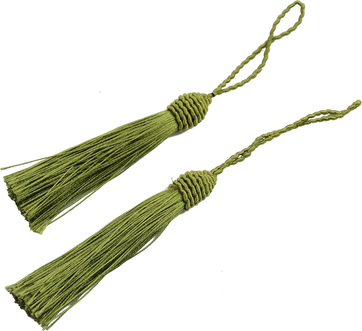 20 stks 15,5 cm/6 inch Zijdeachtige Floss Kwasten met 2-inch Koordlus en Kleine Chinese Knoop voor het Maken van Sieraden, Souvenirs, Bladwijzers, DIY Ambacht Accessoire(leger groen)