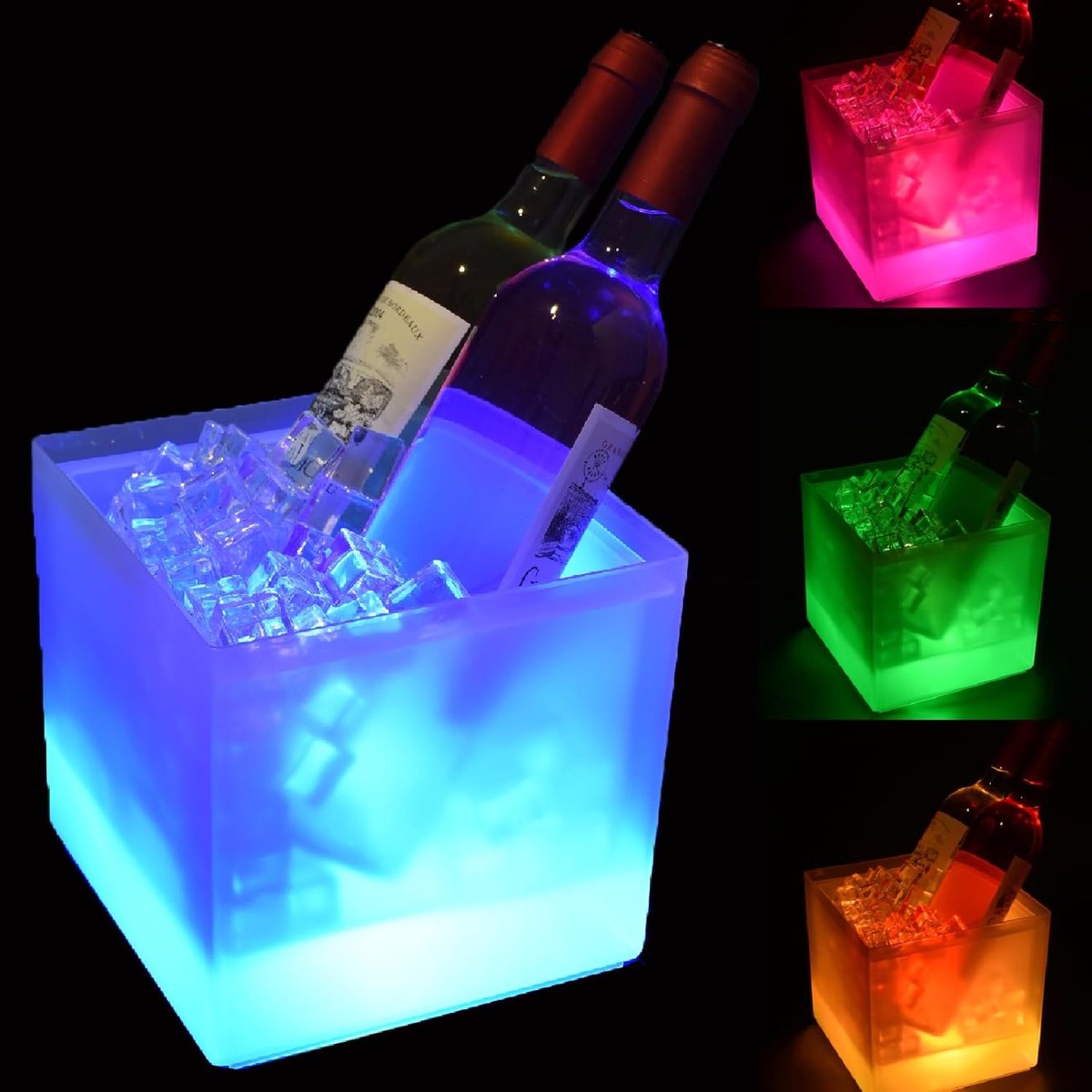 IJsemmer met led, 3,5 liter, kleurrijke led-ijsemmer voor flessen, ijsemmer met automatische kleurverandering, voor feestjes, huizen, bars, clubs, themarestaurants, kan rode wijn, sap, bier invriezen