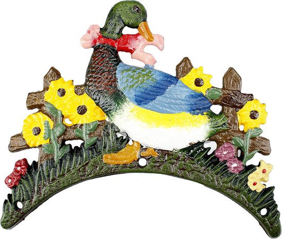 FSKPM013 slanghouder, vintage metaal, van gesmeed ijzer, levendige kleuren met eendendesign, 200 x 150 x 240 mm — afbeelding 3