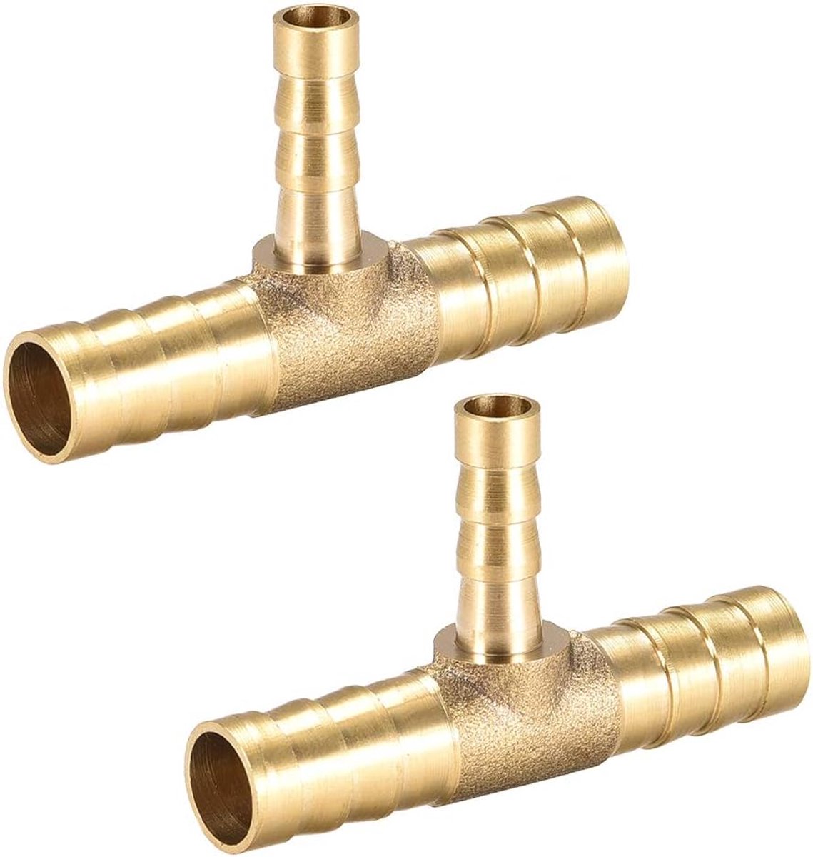 sourcing map Buisverbinder, T-vormig messing verloopstuk, 3-weg slangverloopstuk, voor buisdiameter 10 mm x 6 mm x 10 mm, slangadapter, 2 stuks