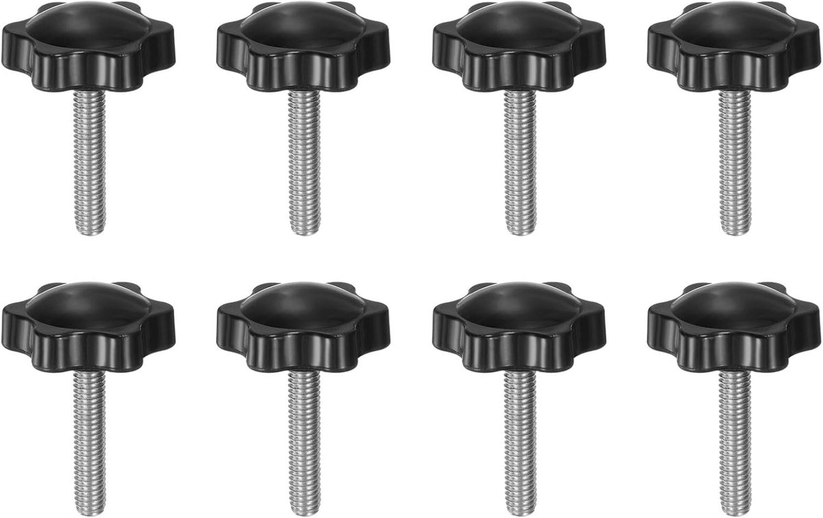 8 stuks sterknoppen M6 x 30 mm schroefdraad schroef van roestvrij staal 304 32 mm kunststof draaiknop spanknop gekartelde kopschroef handmatig spannen 6 sterren handvat, zwart