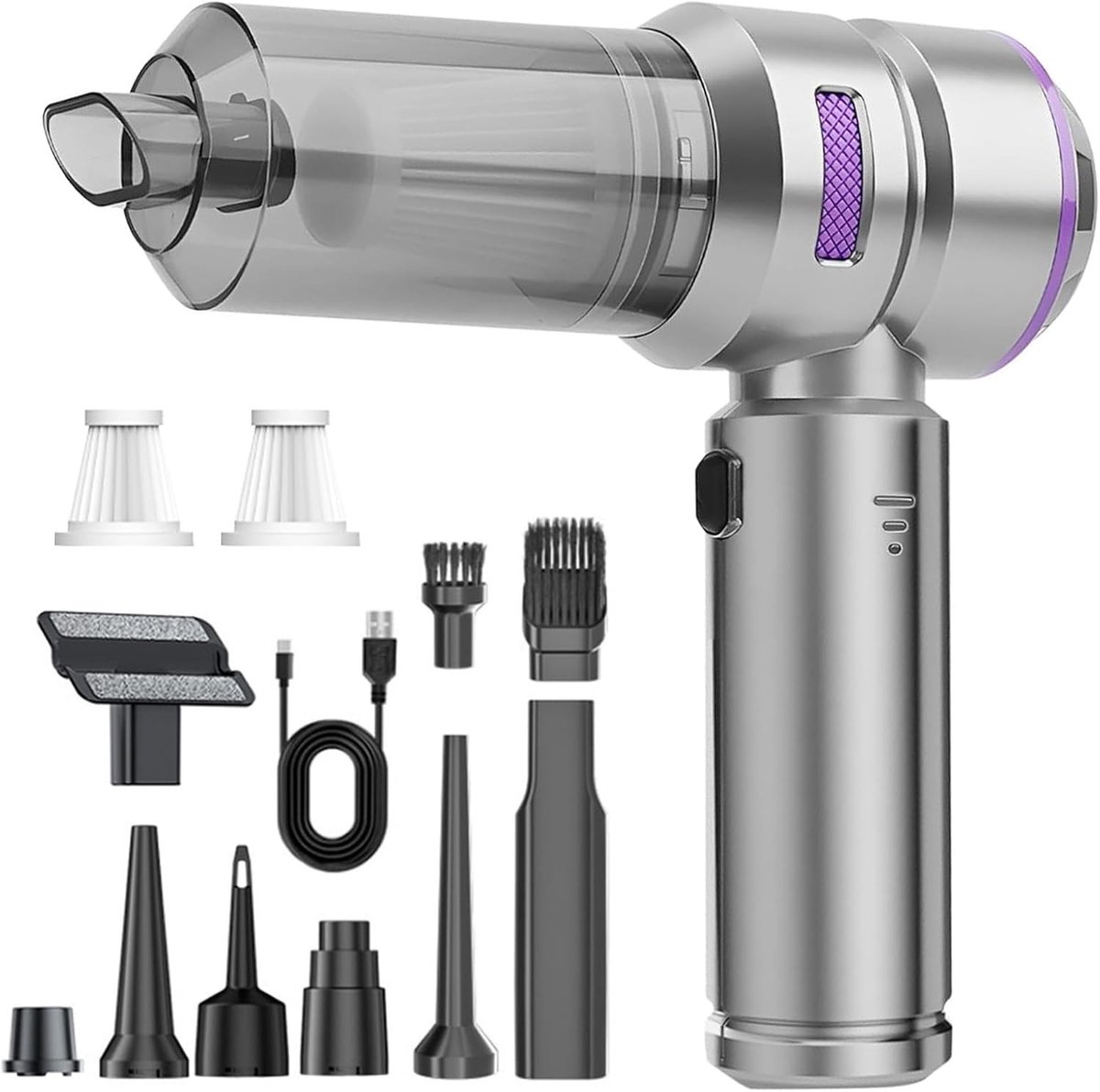 Draadloze Handstofzuiger - Zilverkleurig/Paarse - 22000 Pa - 4-in-1 Stofzuiger met Borstelloze Motor - Voor Auto en Huis