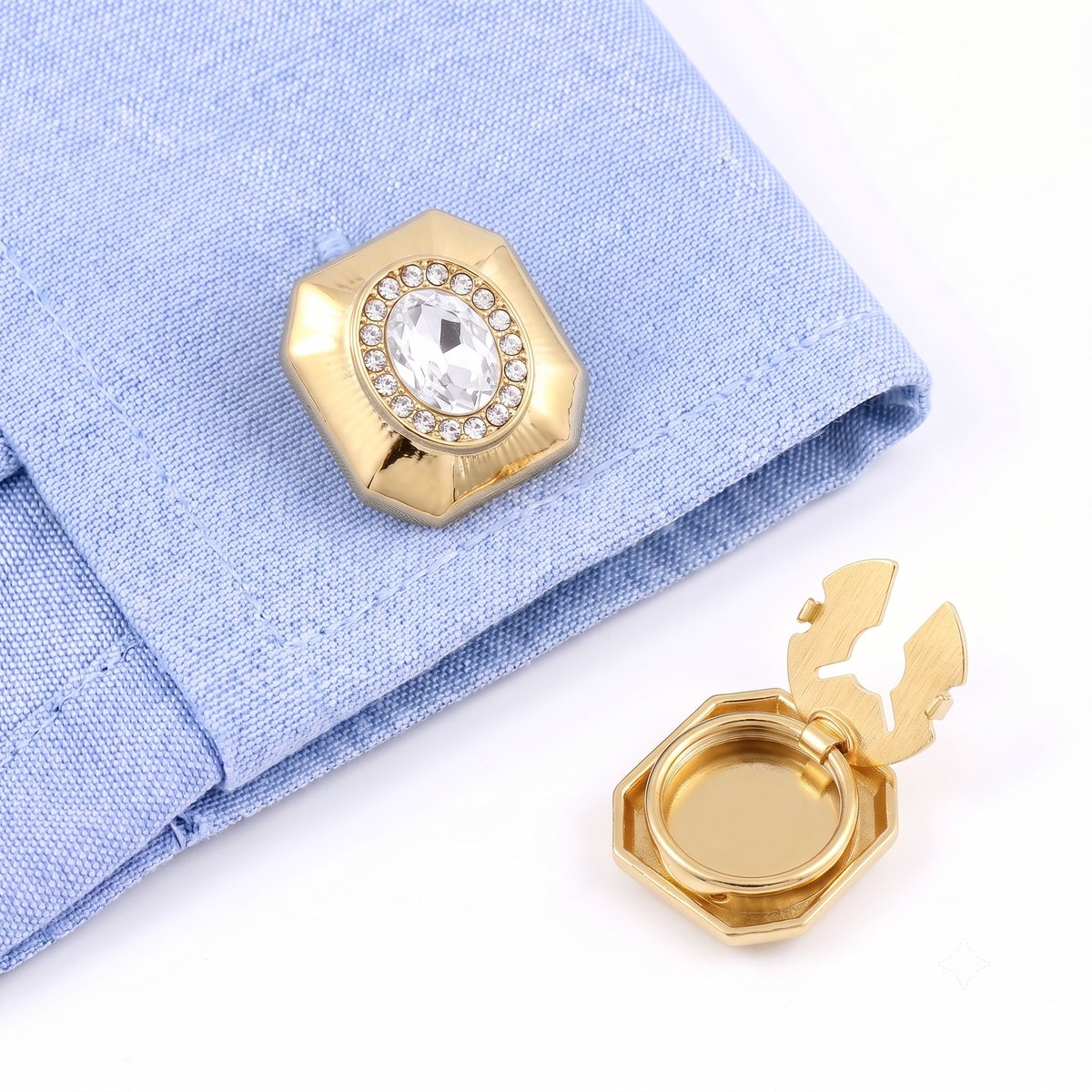 Button Covers Set van 2 - Luxe Knoop Covers voor Overhemden & Blouses - Met Strass Steentjes & Zirkonia - Accessoires Cadeau - Goud
