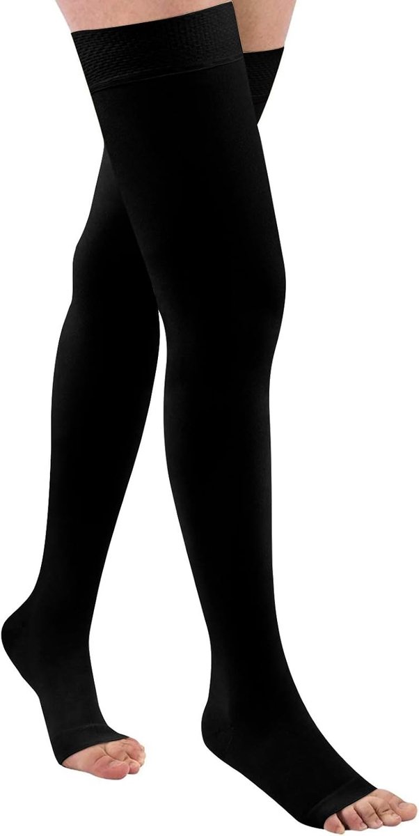 compressiekousen voor dames en heren, dijbeen, lange steunkousen met siliconen band, 20-30 mmHg compressiesokken voor vliegreizen, sport, gegradueerde ondersteuning bij spataderen