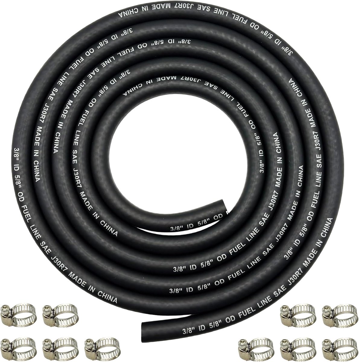10mm Brandstofleidingslang 9mm (3/8 inch) ID Gasleidingslang Gevlochten Rubber NBR SAE 30R7 2,4M (8Ft) voor Auto's Boten Generatoren met 10 Klemmen