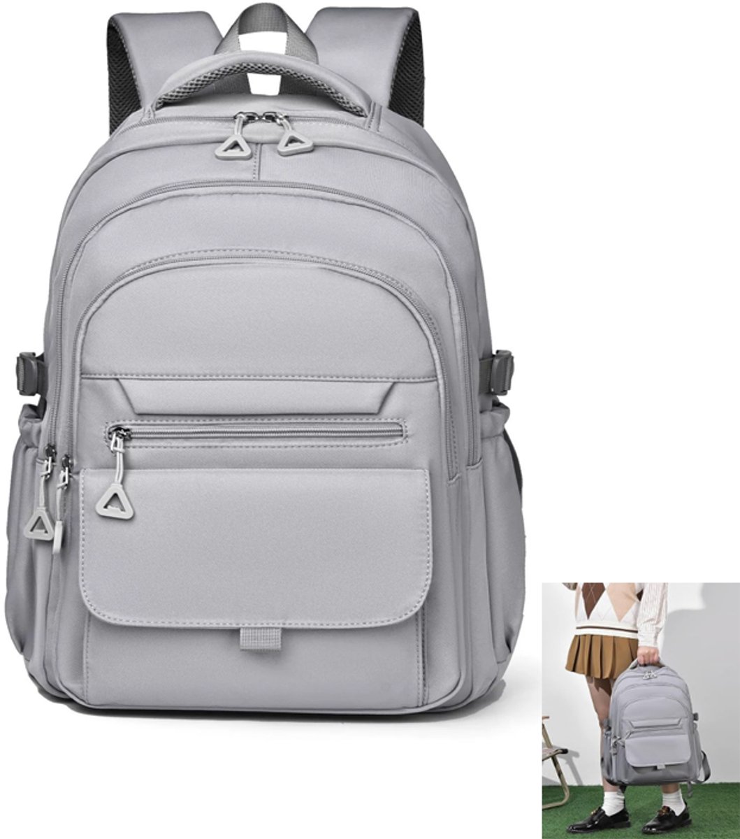 KZQ Effen kleur schoolrugzak voor meisjes en jongens - Esthetische boekentas voor basisschool reizen en dagelijks gebruik - Grijs