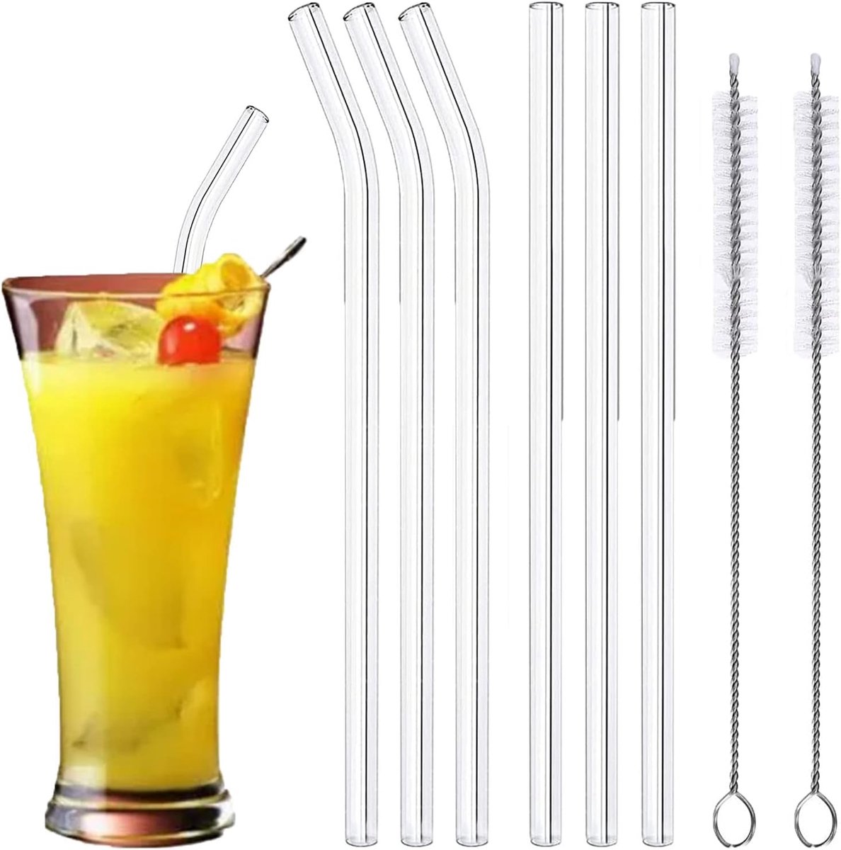 Herbruikbare glazen rietjes met 2 reinigingsborstel, herbruikbare bubble theestrokken voor cocktails smoothies