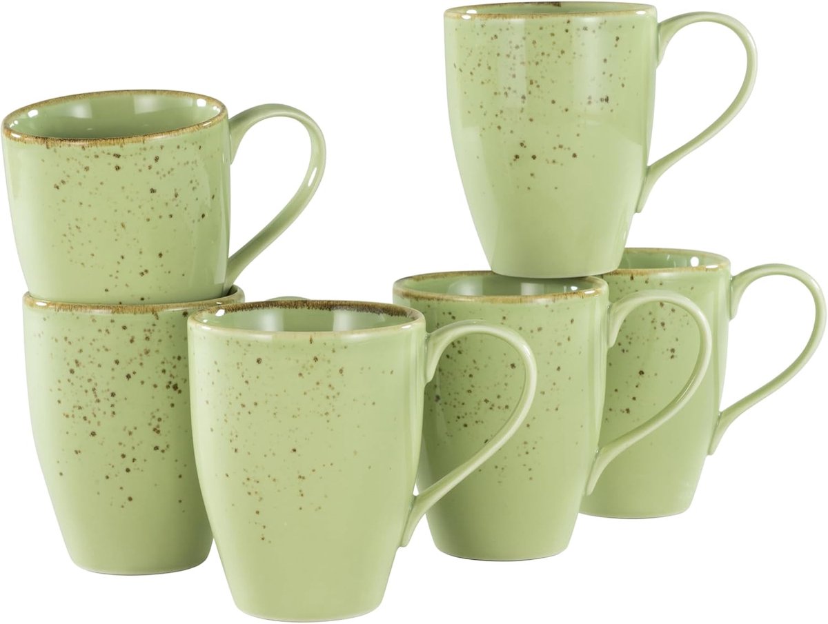 6-delige koffiemok 30 cl, Nature Collection, GREEN 22053, aardewerk