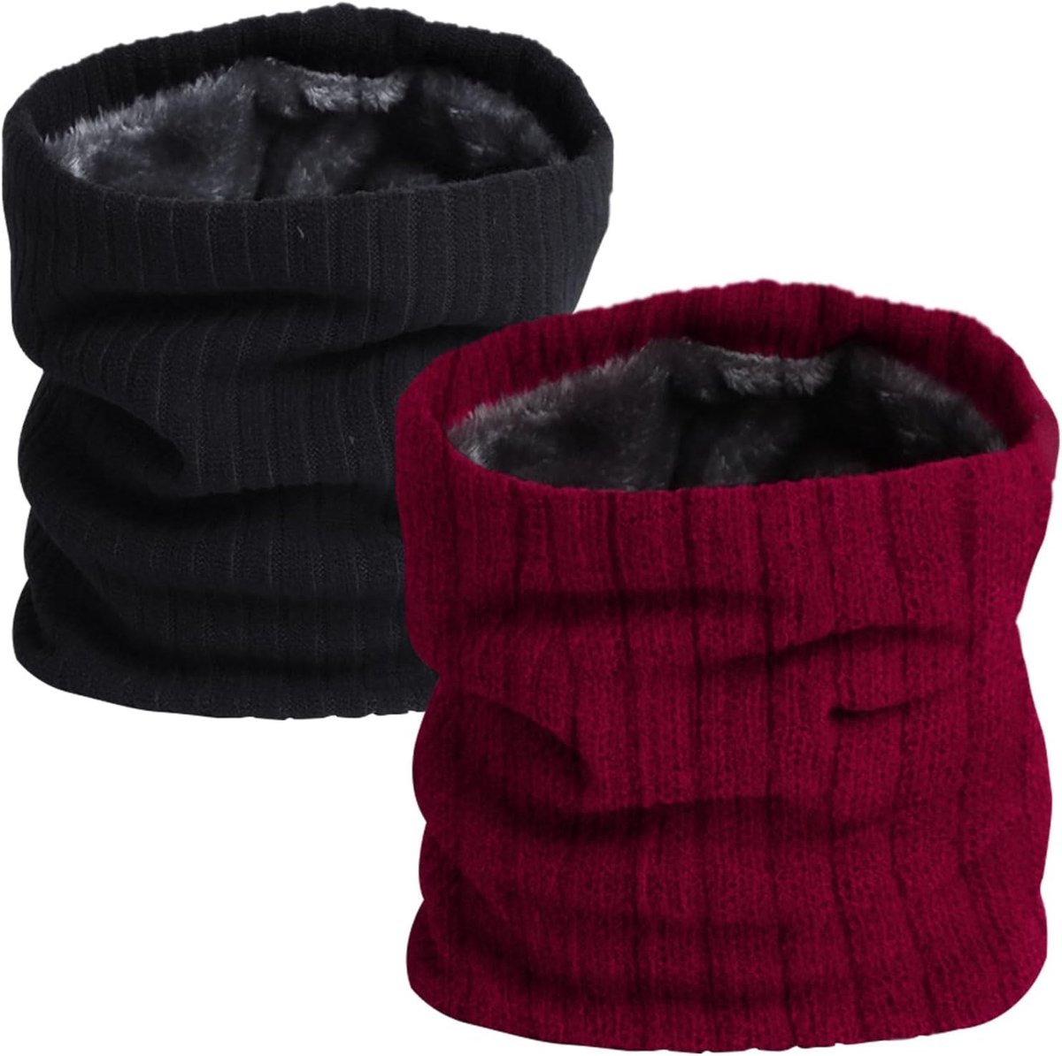 2 stuks winterhalswarmers, warm en zacht, thermische halswarmer, damessjaal, colsjaal, warm, skikraag, voor wielrennen, zwart, bordeauxrood
