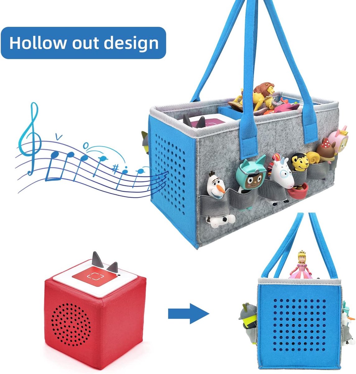 Speciaal voor de Toniebox ontwikkelde draagtas, tote bag, voor transport en bescherming van Tonie Starter Set en accessoires, bevat 20-30 Tonie-digitale poppen (donkerblauw)