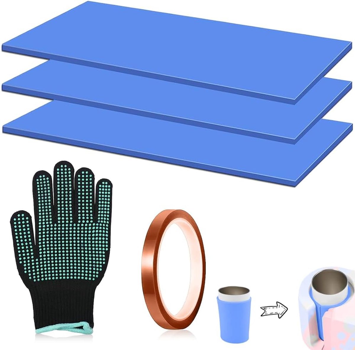 bekerhouders, 3 stuks, siliconen verpakking van de kopjespers voor de kopjespers van de sublimatiemachine (met handschoenen)