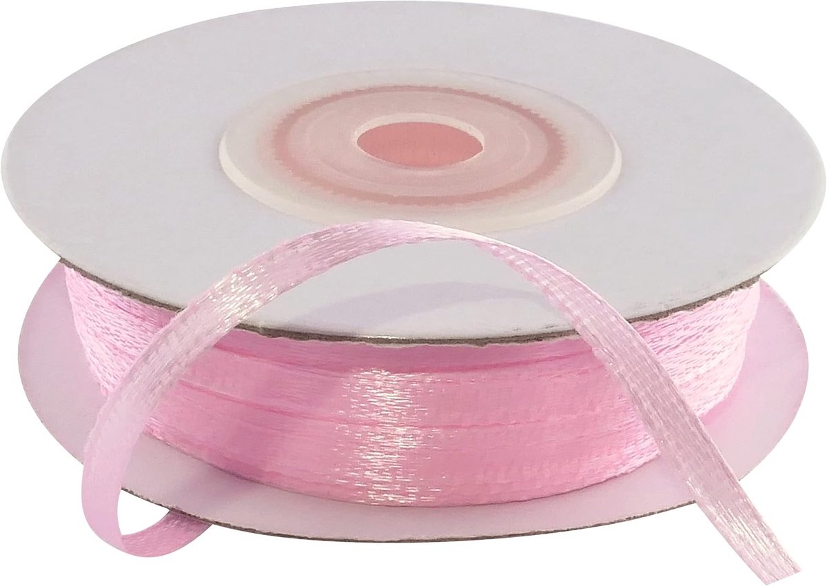 - C55358 - Rol satijnlint 3mmx50m - kleur lichtroze - verpakkingslint voor geschenken, decoratie, ceremonie, bruiloft, verjaardag, feest - gemaakt van polyester