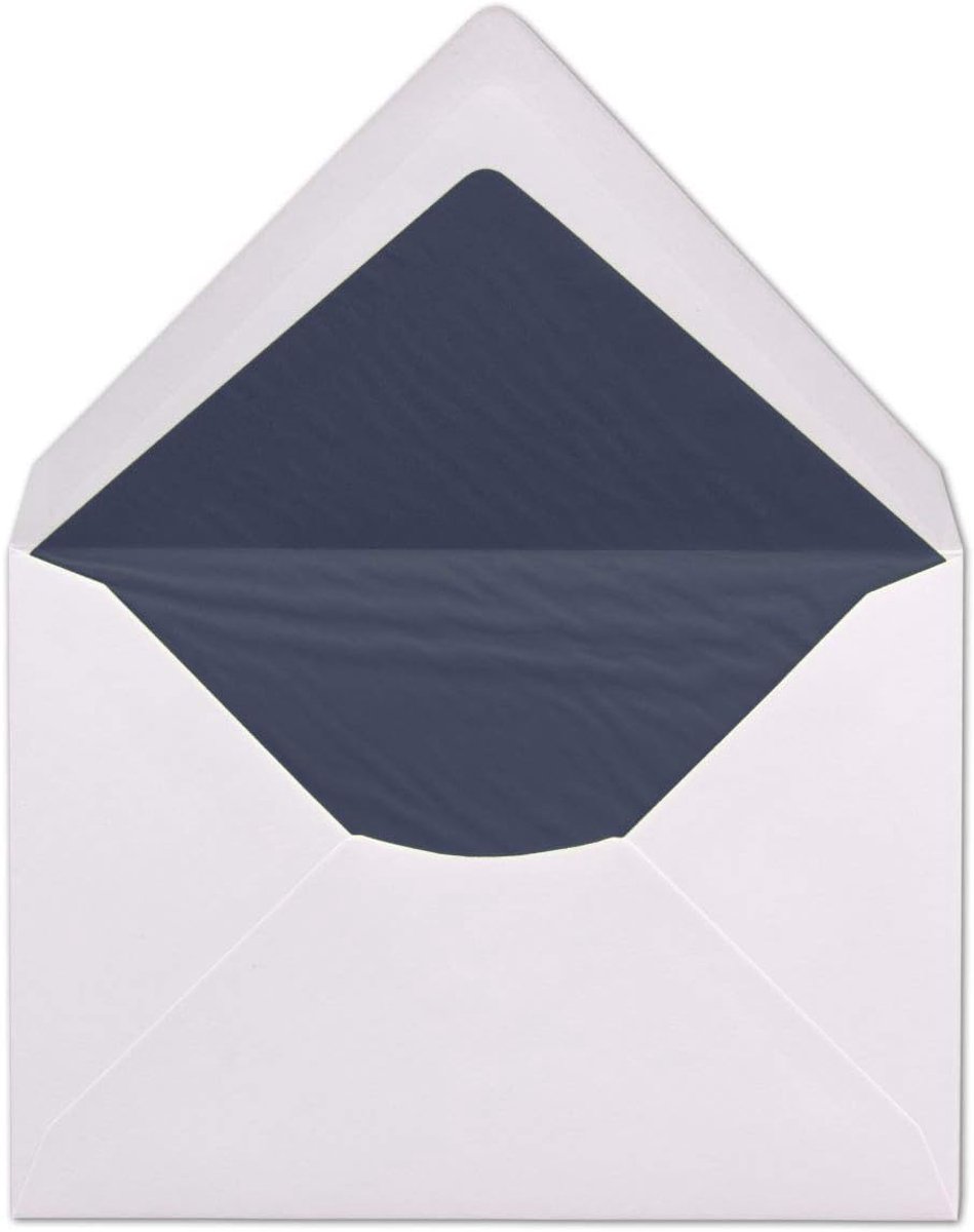 100 DIN C6 enveloppen - wit gevoerd met donkerblauw zijdepapier - 11,4 x 16,2 cm - 100 g/m² natte plakrand enveloppen zonder adresvenster
