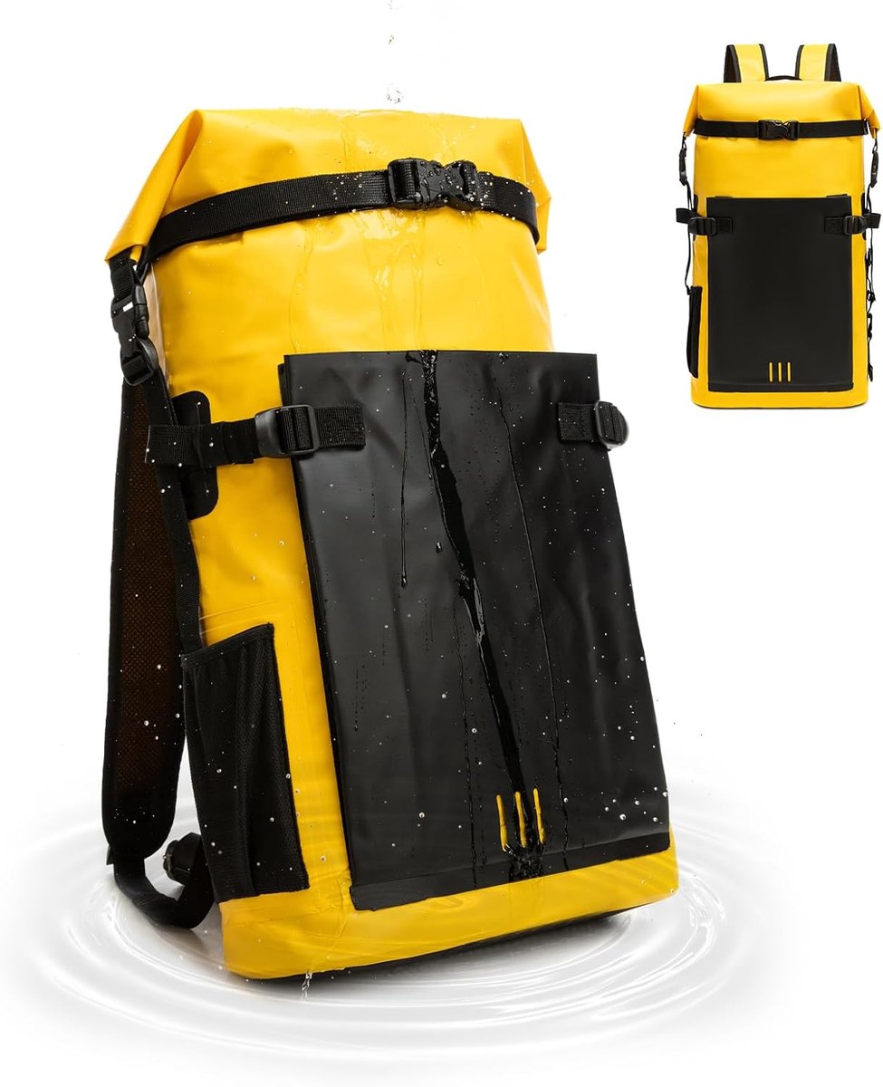 KZQ Waterdichte 30L rugzak voor outdoor en school - Geschikt voor kamperen zwemmen kajakken en dagelijks gebruik - Geel