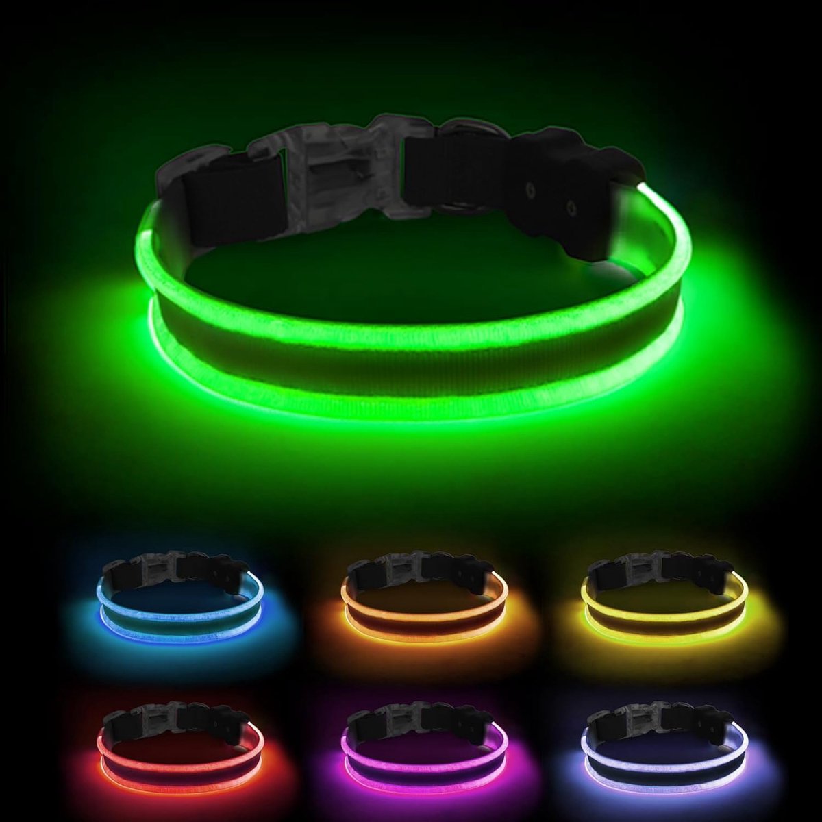 SnelShoppen - Oplaadbare Hondenhalsband met LED Verlichting, 7 Kleuren, 9 Modus, Waterdicht, Verstelbaar, Luminous, Hondenhalsband voor Kleine, Middel