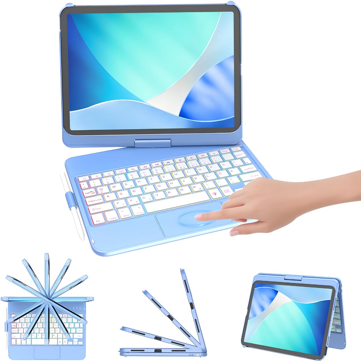 Lìon® Ipad Hoes met Toetsenbord - Toetsenbordhoes voor Ipad A16 - Hoesje met Toetsenbord - Blauw - 26cm x 21cm x 3cm