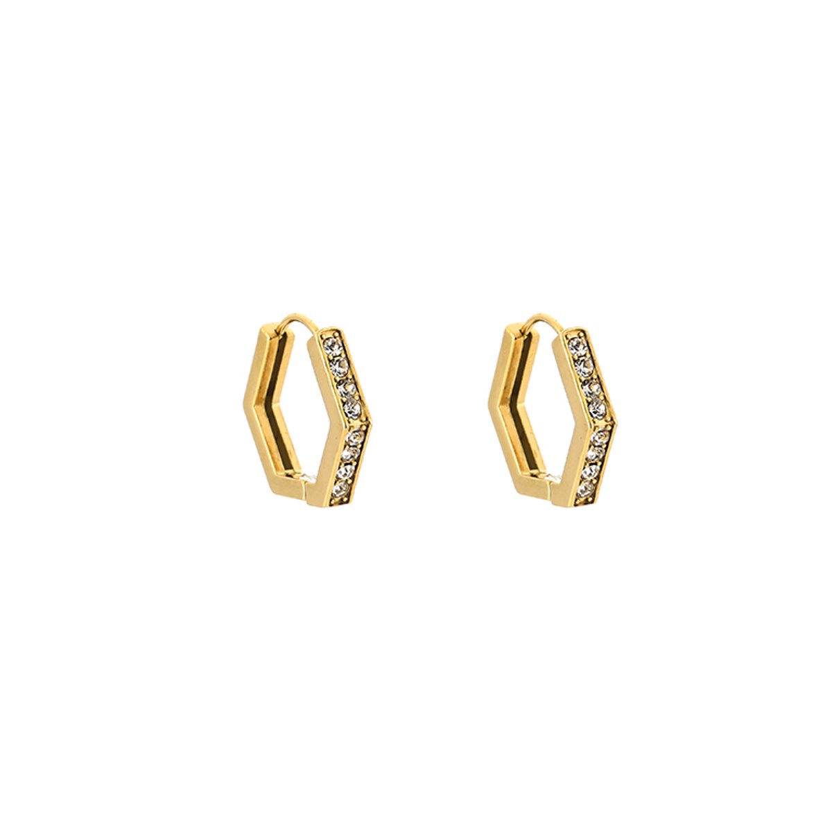 Geometric Hexagon Zirconia Pave Huggie Hoops – Luxe Zeshoekige Oorringen met Zirkonia – RVS - Goud