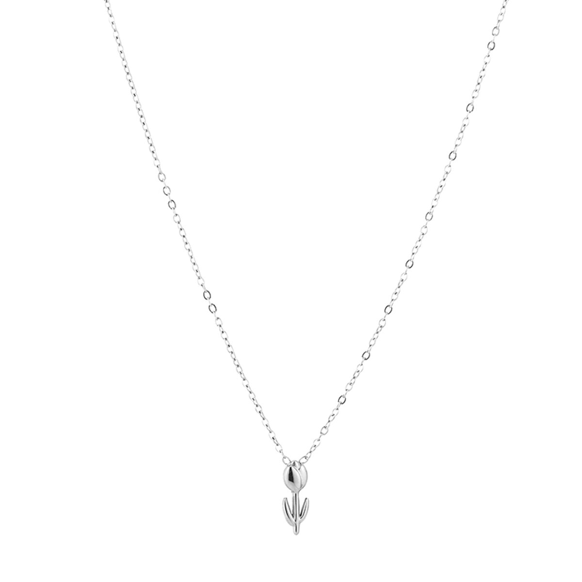 Tulip Pendant Cable Chain Necklace – Tulpje Ketting – RVS - Zilver