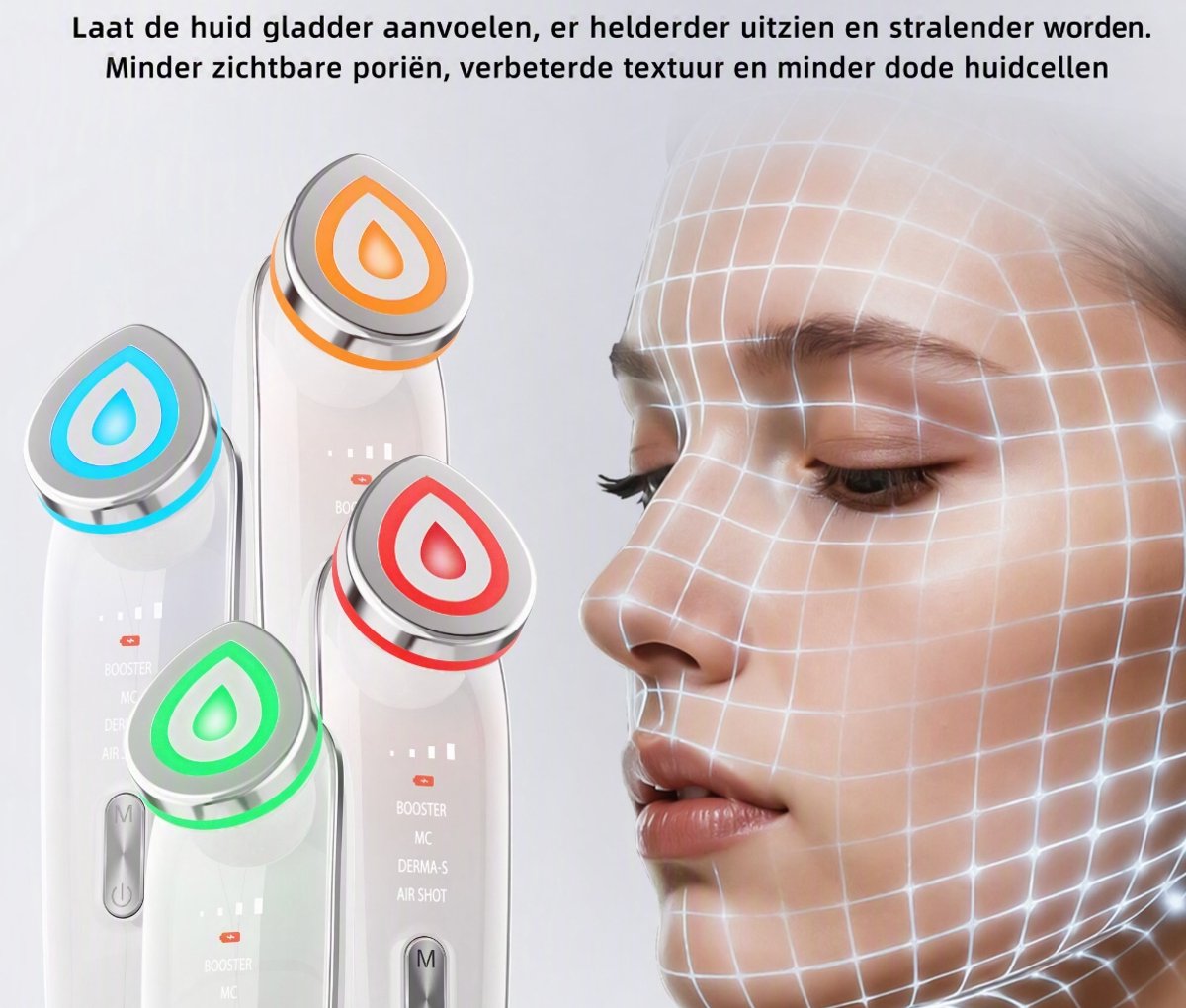Microcurrent Gezichtsmassageapparaat – Huidverjongingsapparaat met 4 Kleuren LED Lichttherapie, Elektroporatie & Vibratiemassage – Facelift Apparaat voor Gezicht en Hals – USB Oplaadbaar – Wit