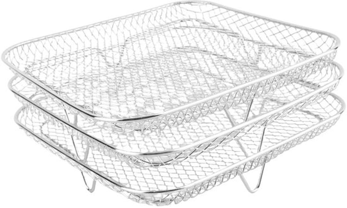 Luchtfriteusemand 3 Stuks Roestvrij Stalen Grillmand Stapelontwerp Gaasmandenset Vaatwasmachinebestendig Verhoogt kookruimte Airfryer Rek