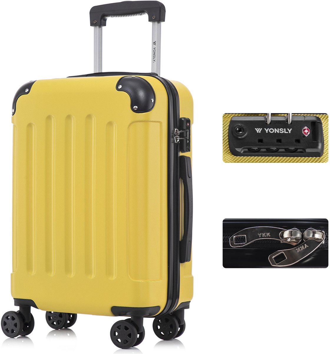 YONSLY Handbagage Koffer - 55cm - 40 L - TSA Slot - YKK Rits - 360° Draaibare Wielen - Geel