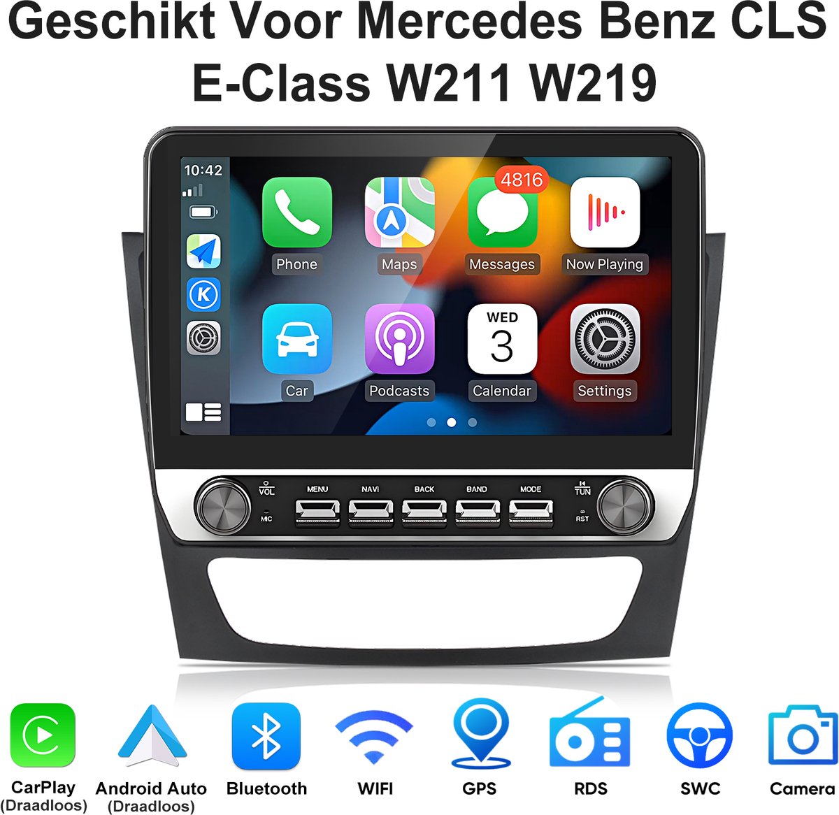 Junsun Android 15 Autoradio Geschikt Voor Mercedes Benz CLS E-Class W211 W219 - 2GB+64GB - Draadloze CarPlay & Andriod Auto - GPS-navigatiesysteem - 10.1-inch Touchscreen - Bluetooth - WiFi - RDS - USB - SWC