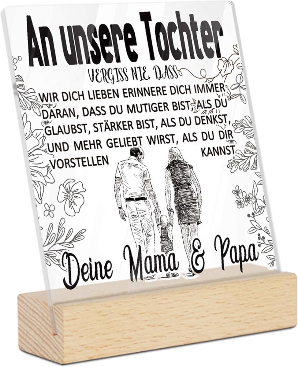 Decor Acryl decoratie met houten sokkel - "Aan onze dochter" - Met boodschap van de ouders