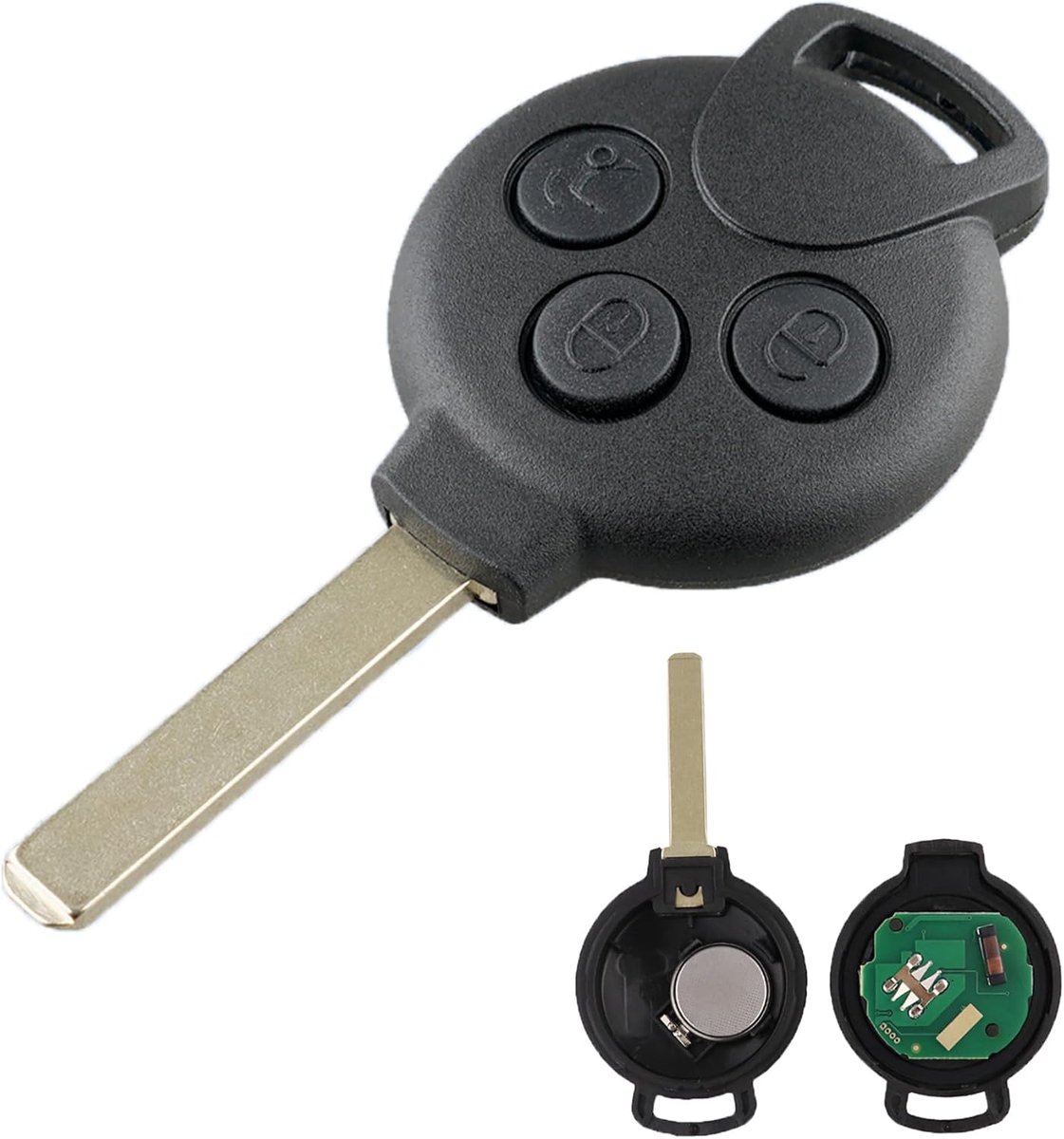 Horse Reservesleutel met 3 toetsen voor autoafstandsbediening, compatibel met Mer-ce-des Be-nz Smart Fortwo 451 Roadster Crossblade sleutelbehuizing met 433 MHz PCF7941 chip en lemmet en