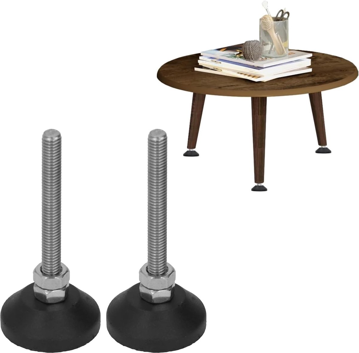 2 Stks Meubels Nivellering Voeten D30 X M6 X 50mm Verstelbare Nylon Meubelglijders Levelers 10kg Belasting Dragende Ronde Base Floor Protector Voet Pads voor Tafel Stoel Bed