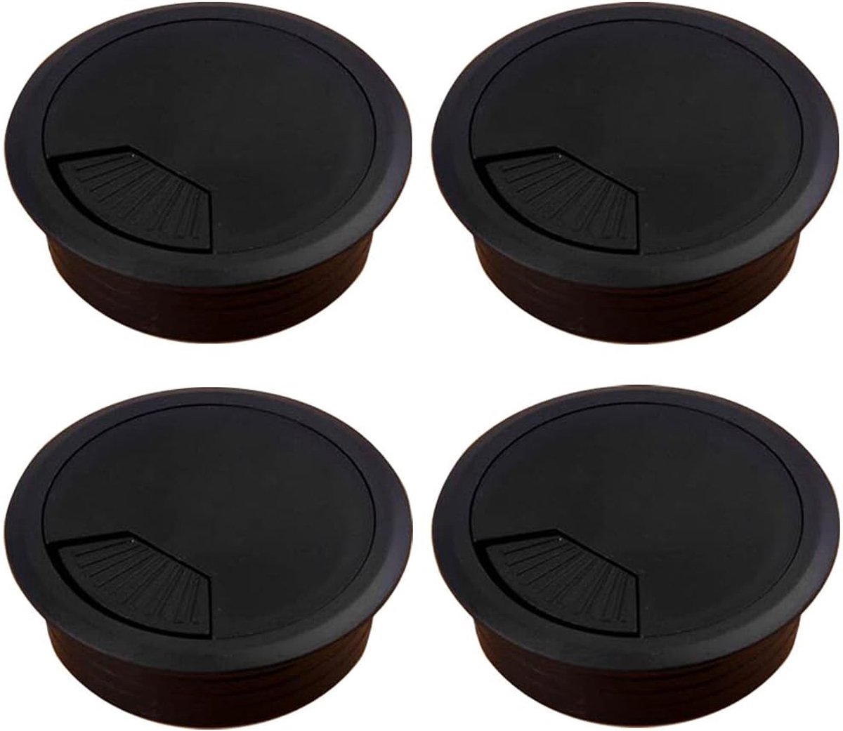 4 stuks kabeldoorvoer van ABS voor bureau, kabeldoorvoer voor tafel, tafeldoorvoer, rond, zwart, 53 mm