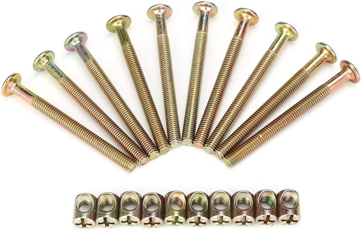 10 stuks M6 meubelschroeven koolstofstaal 70 mm moer boutensets met 6 mm cilindermoeren verbindingselement