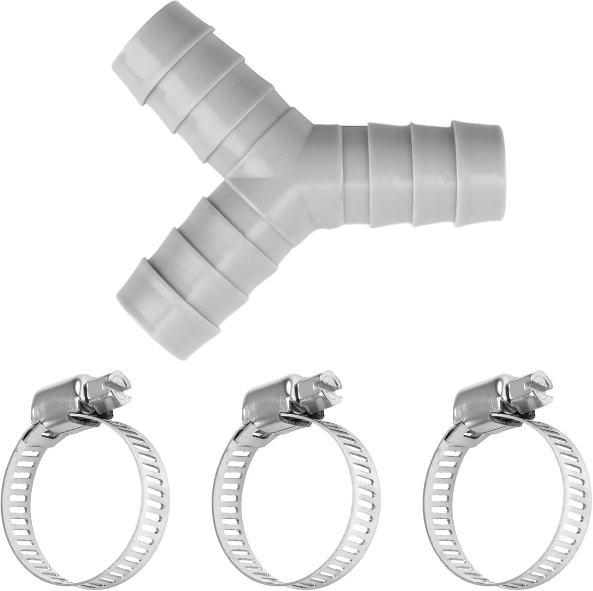 Répartiteur en Y 2 Voies pour Tuyaux | Accessoire de Raccordement pour Lave-Linge et Lave-Vaisselle | Inclut Trois Colliers de Serrage | Résistant à la Chaleur et aux Produits Chimiques (gris)