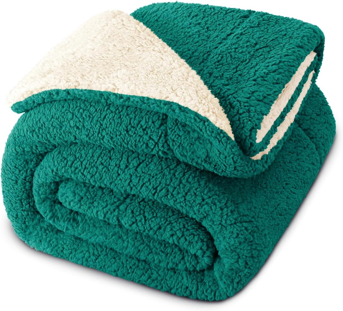 Mezcla Knusse Fleece Deken, Dik en Omkeerbaar, voor Bed en Bank, Warm en Zacht, voor Alle Seizoenen, 230 x 270 cm, Petroleumblauw/Ivoor