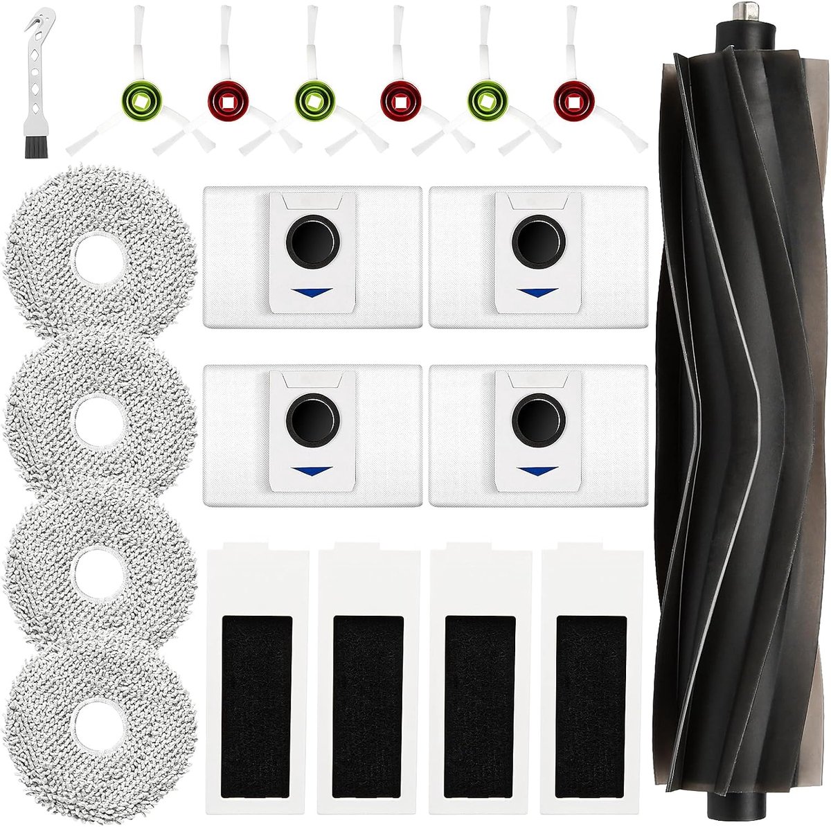 20 stuks accessoires voor Ecovacs Deebot T20 Omni / T20e Omni robotstofzuiger | Met 1 hoofdborstel, 4 stofzakken, 4 doekjes, 4 filters, 6 zijborstels, 1 reinigingsborstel